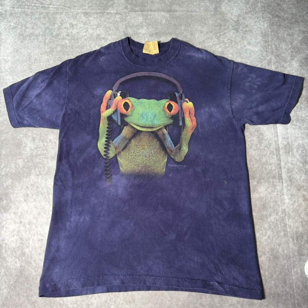 VTG The Mountain Manimals Frog with Headphones Tie Dye Graphic T-Shirt S Purple